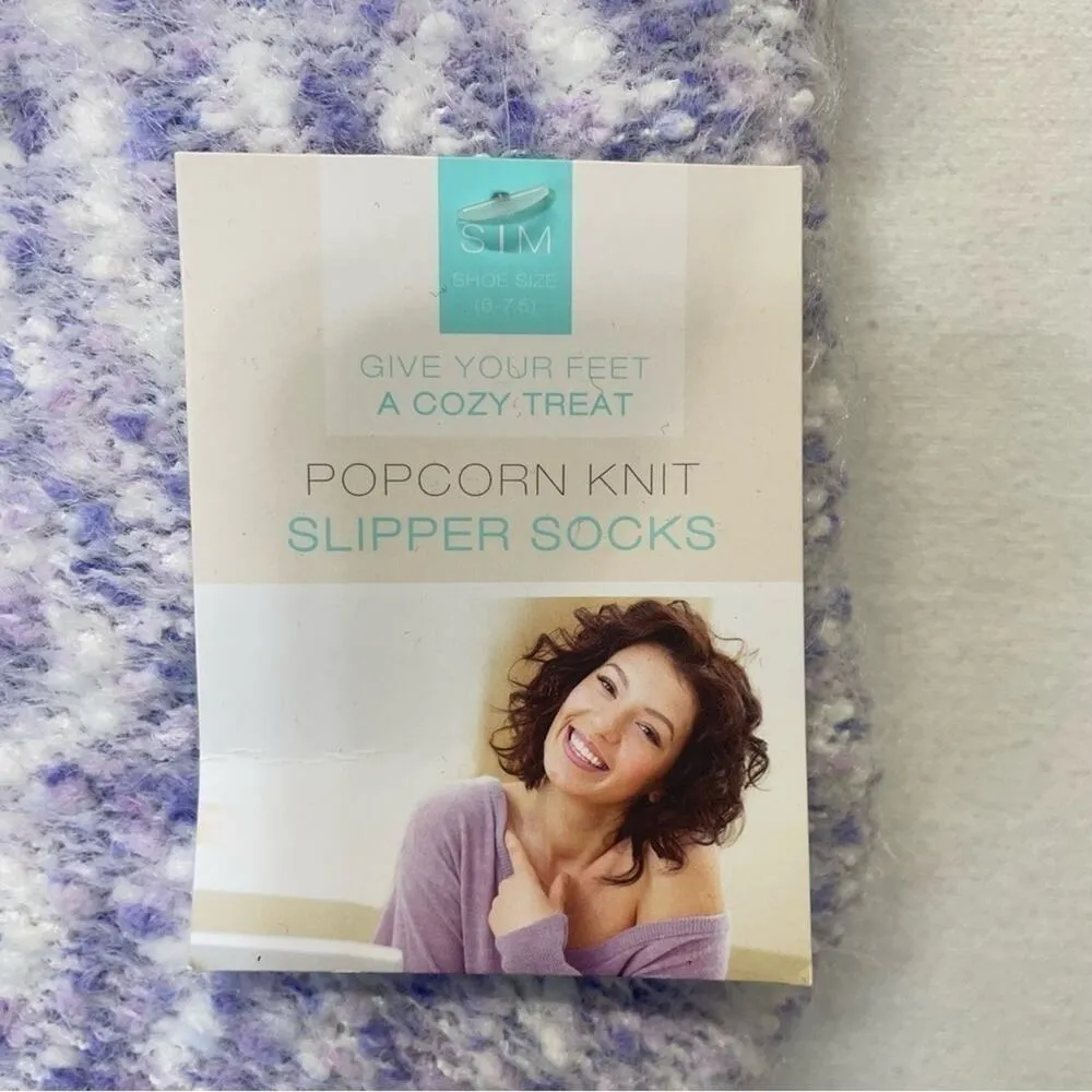 Popcorn Knit Slipper Socks Size Small Medium pastel purple lavender white plush - Image 4
