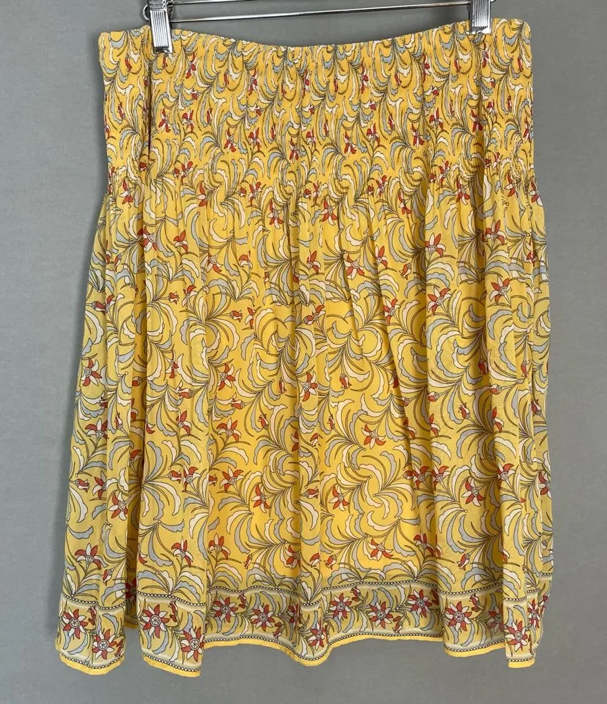 Max Studio Skirt Yellow Floral Chiffon Smocked Shirred Spring Flirty Lined Gray‎ - Image 1