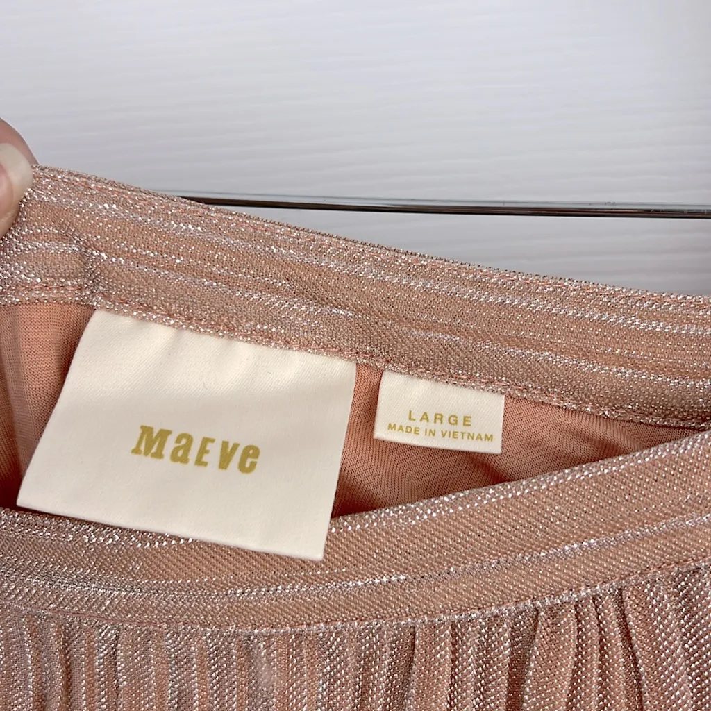 Anthropologie Maeve Ambra Shimmer Pleated Skirt Rose Gold Size Large - Image 7