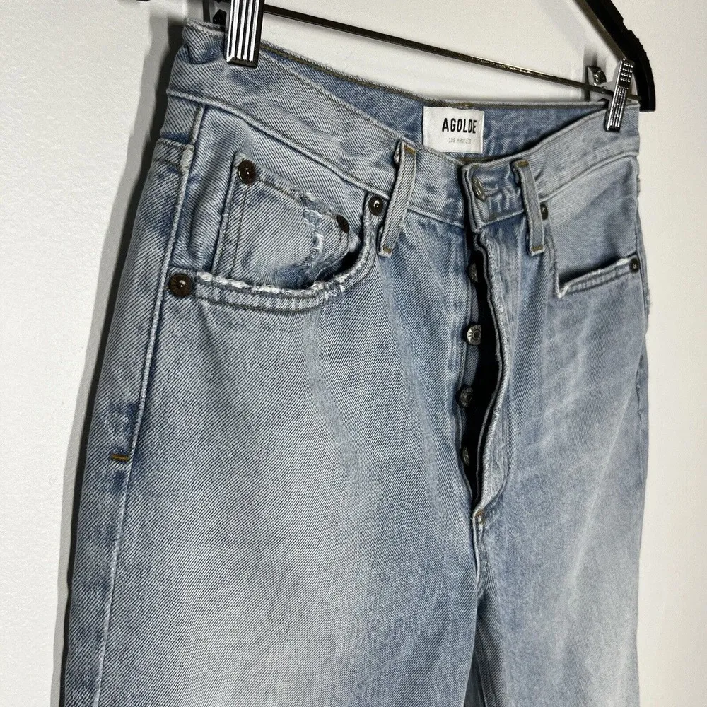 AGOLDE Sz 27 Riley High Rise Straight Crop Distressed Jeans in Blitz Blue - Image 3
