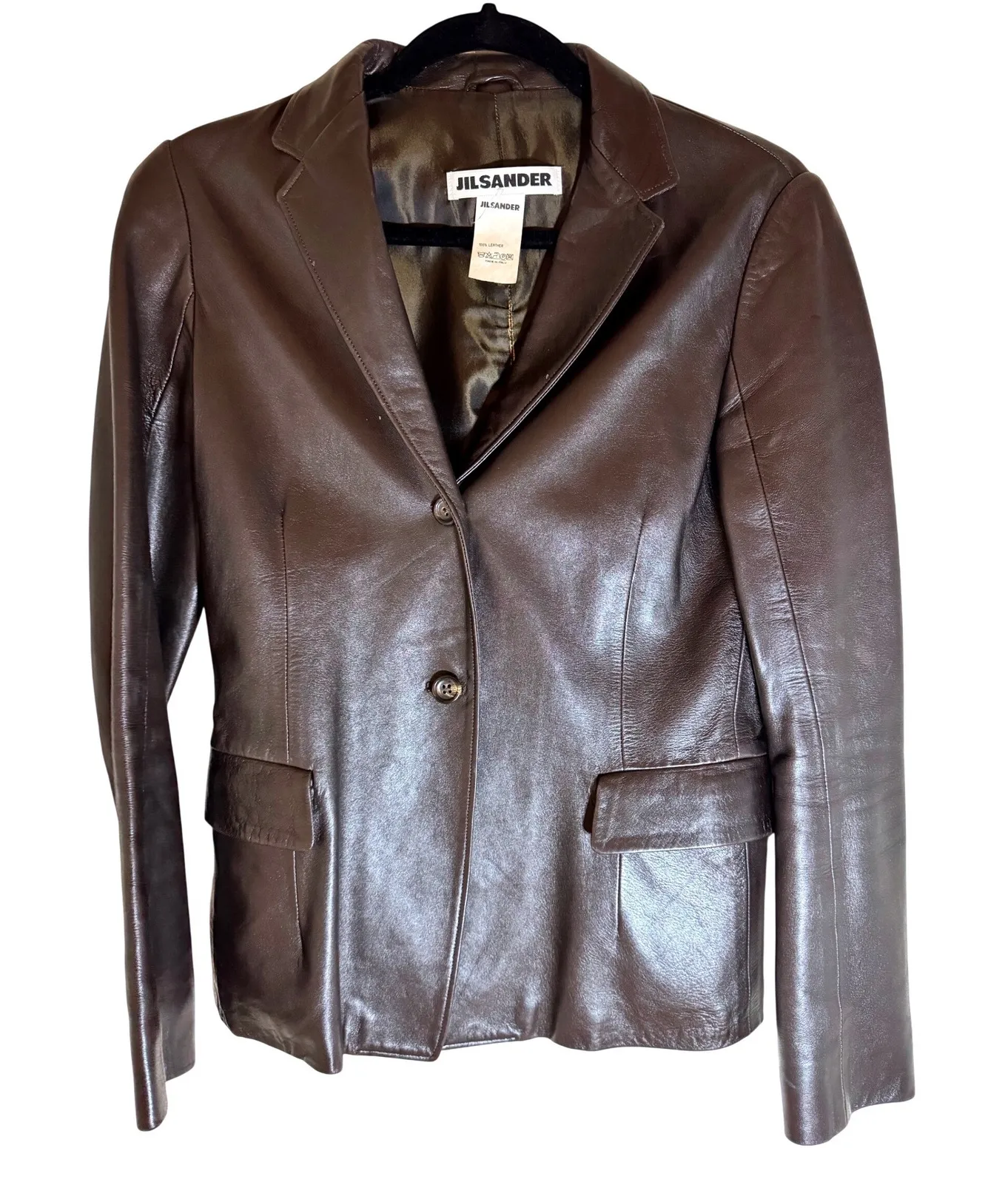 Vintage Jill Sander Leather Blazer – Y2K Minimalist Tailored Jacket, Size Small - Image 1