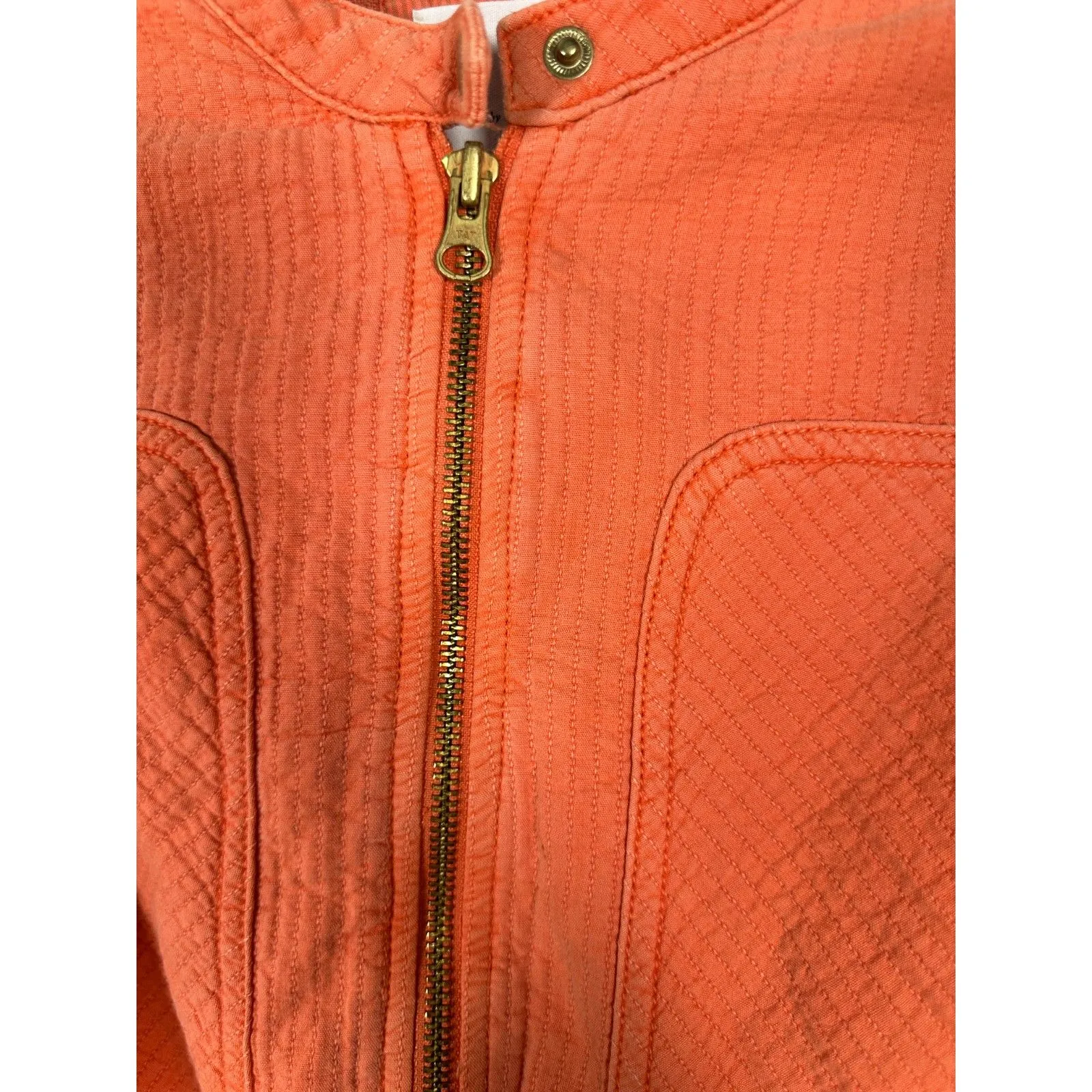 By Anthropologie Joyce Textured Moto Washed Peach Orange Cinch Zip Jacket Small - Image 7