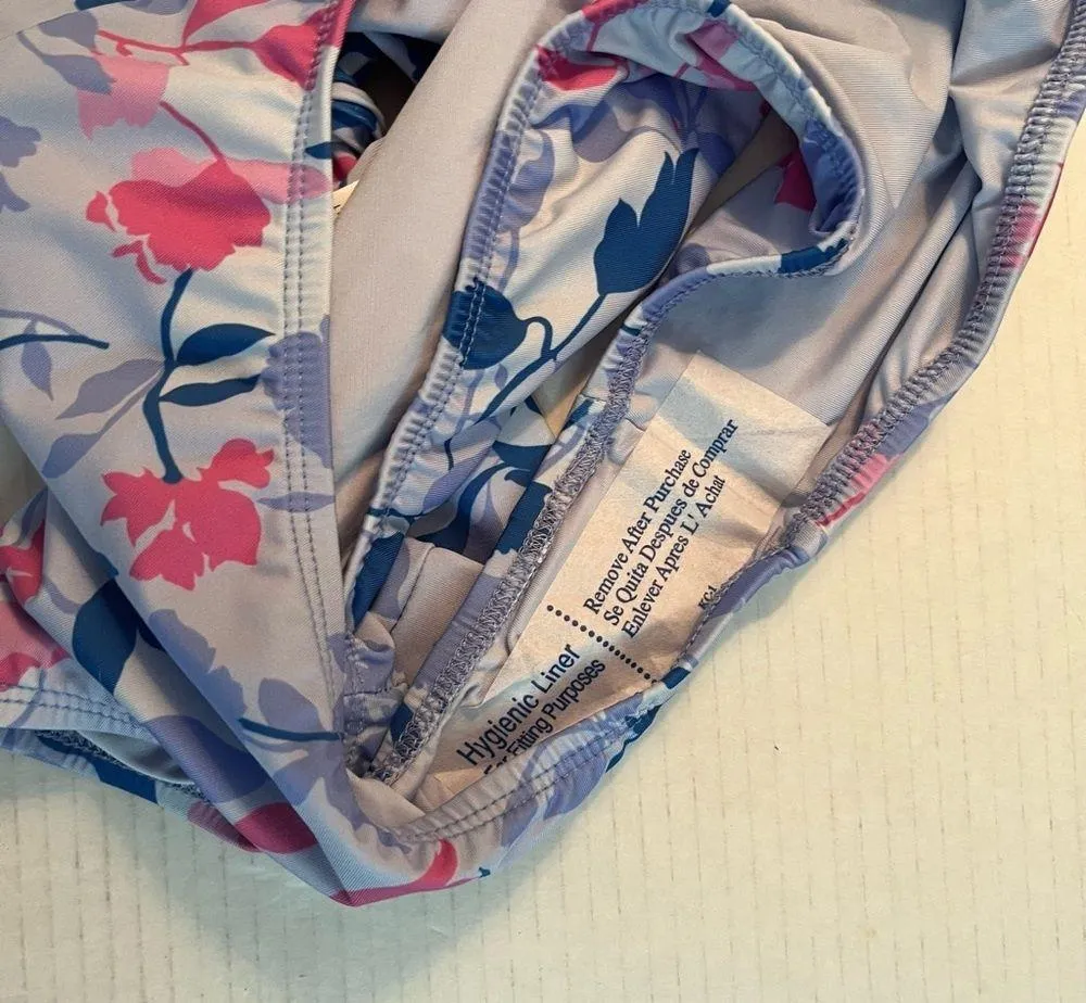 Splendid Floral Flurry Tie-Front Bikini Bottom High Leg Pant Sz L NWT Blue Pink - Image 11