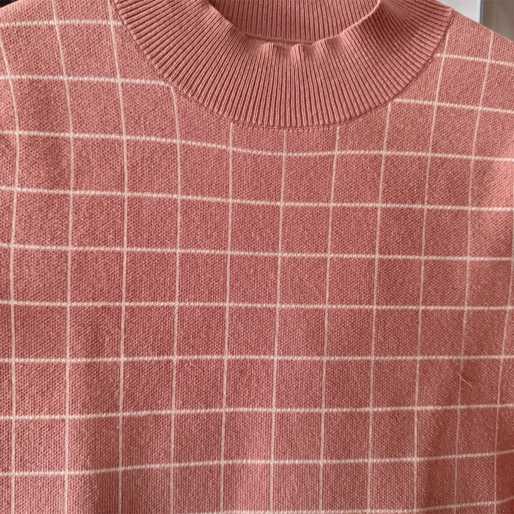 Maeve by Anthropologie Pink & White Checkered Mock Neck Knit Top - Image 2
