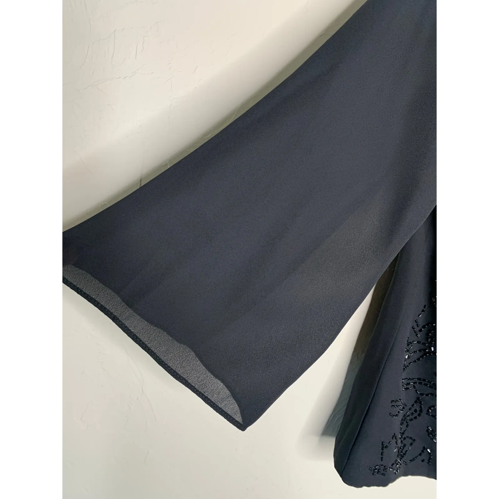 Black Beaded Blouse Formal Wedding Bell Sleeve Sz 8 - Image 7