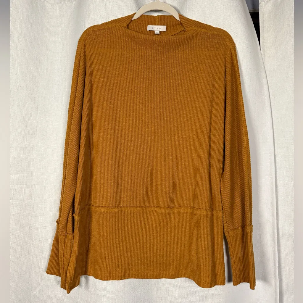 Eri + Ali Mustard Yellow Ribbed Knit Mock Neck Long Sleeve Sweater Size XL - Image 8