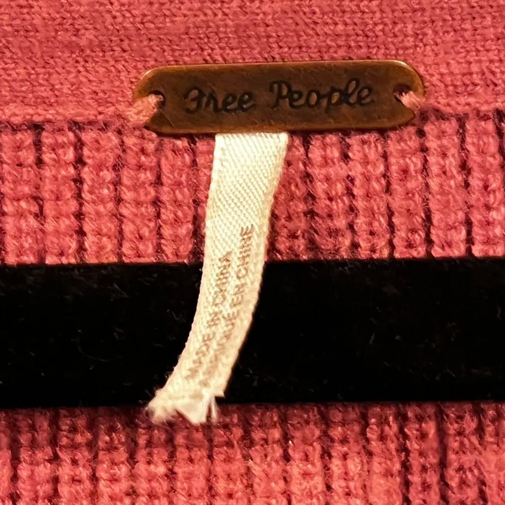 Free People Shadow Crew Balloon Sleeve Sweater Pink Ribbed Knit Boho Size M - Image 7