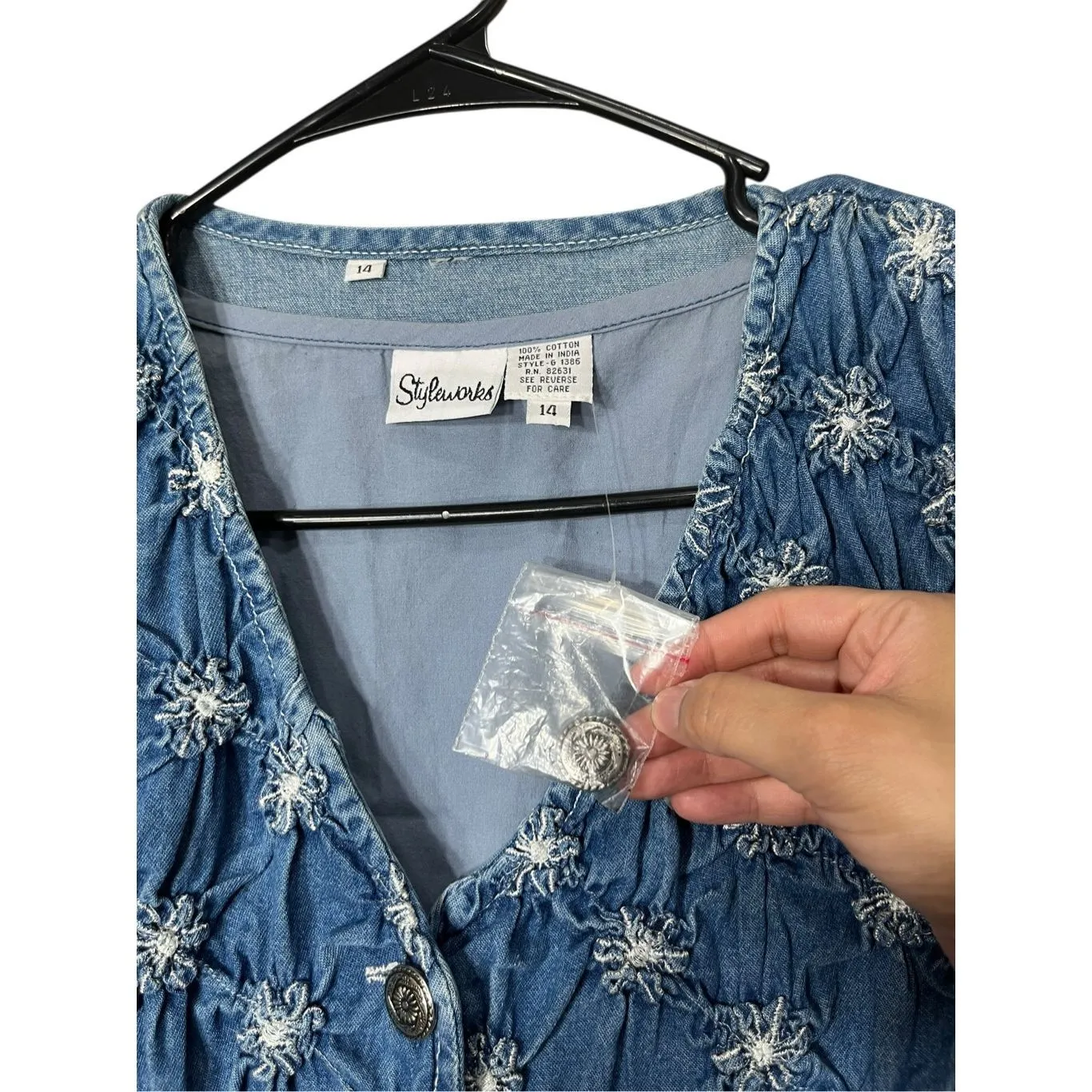 Vintage Styleworks 80's Blue White One Piece‎ Wide Leg Denim Jumpsuit Size 14 - Image 8