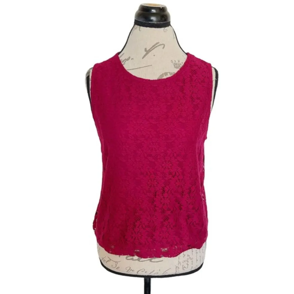 Womens Sleeveless Crochet Floral Size 10 Red Dressy Date Night Party - Image 4