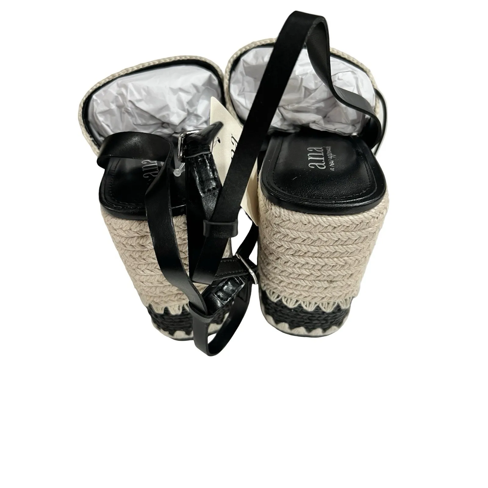 NEW a.n.a Shore Wedge Judge Sandals Black & Beige Size 9.5 - Image 4