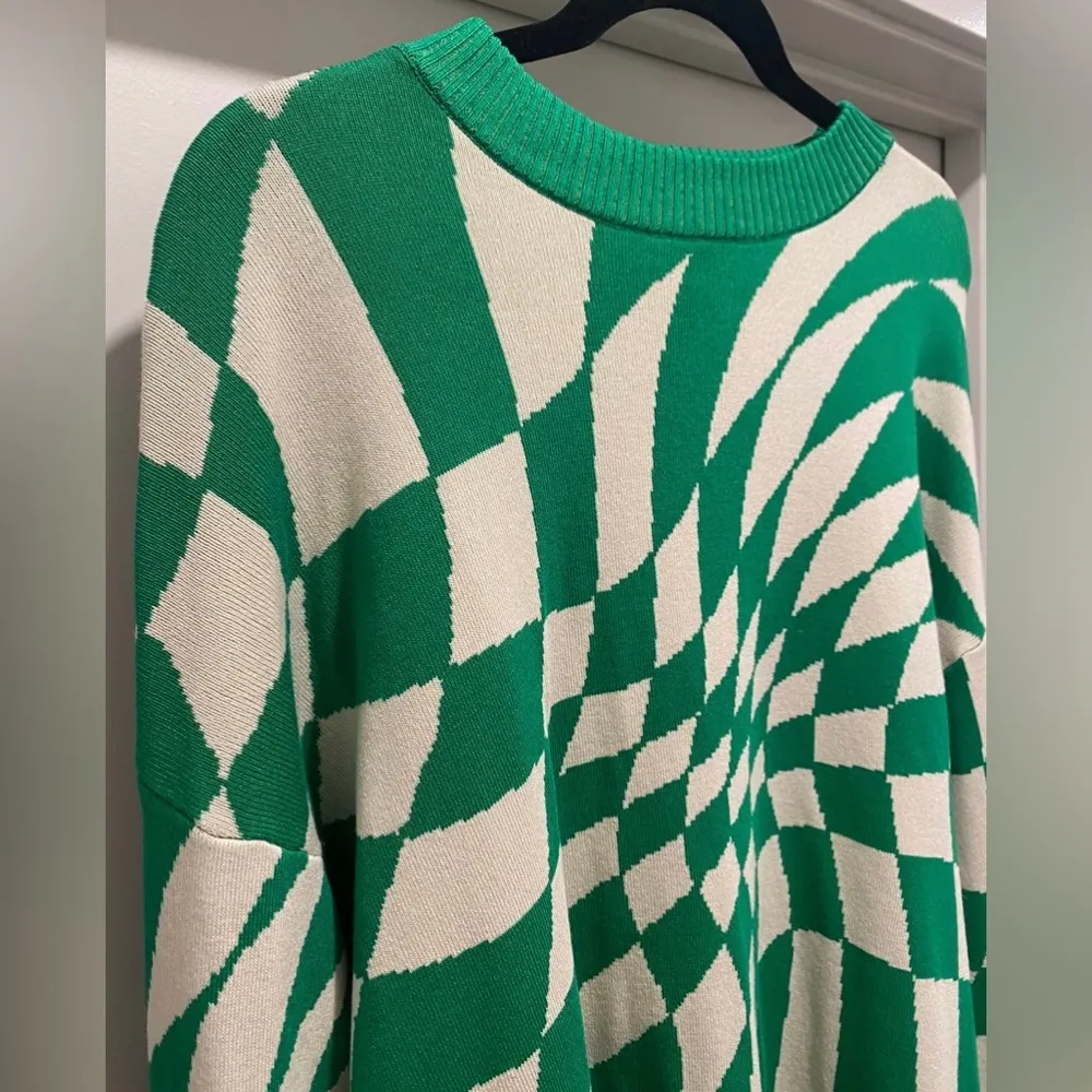 Green & White Checkered Print Morphy Oversized Sweater - XS/S - Image 6