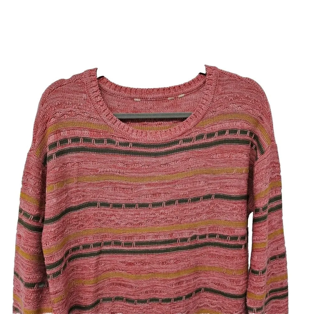 Soft Surroundings Womens Sweater Size L Striped Textured Knit Pullover Pink Blue - Image 5
