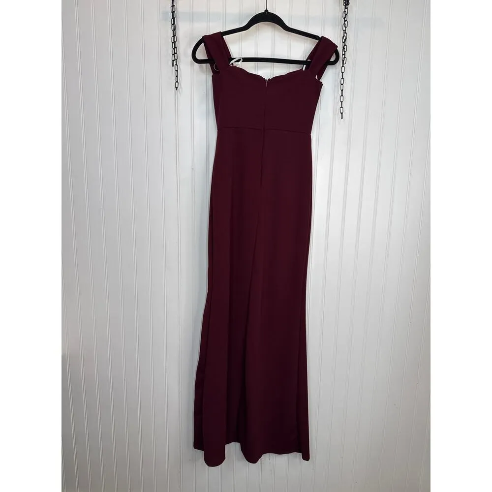 Lulus Beyond Excellent Wine Red Off-the-Shoulder Mermaid Maxi Dress Wedding S - Image 4