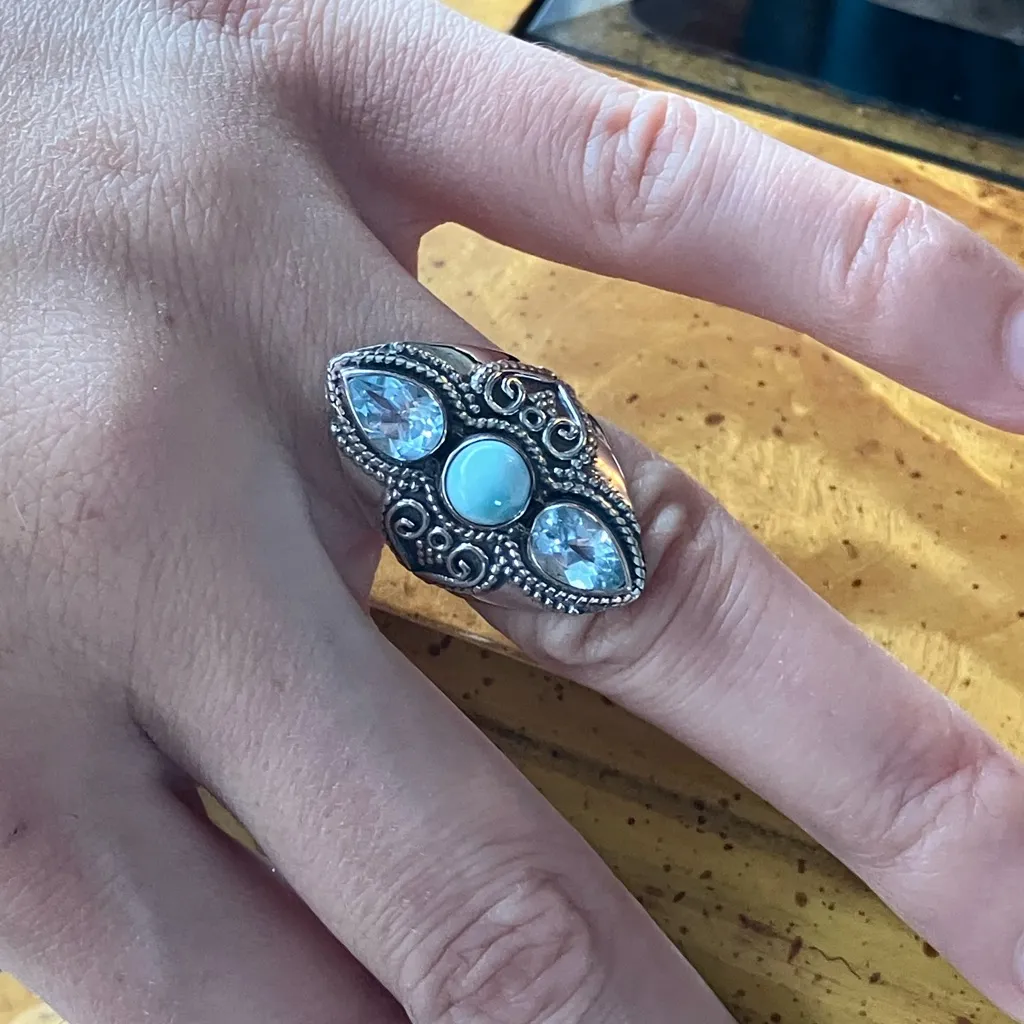 Sky Blue Topaz Larimar Sterling Silver Ring Size 6 - Image 4