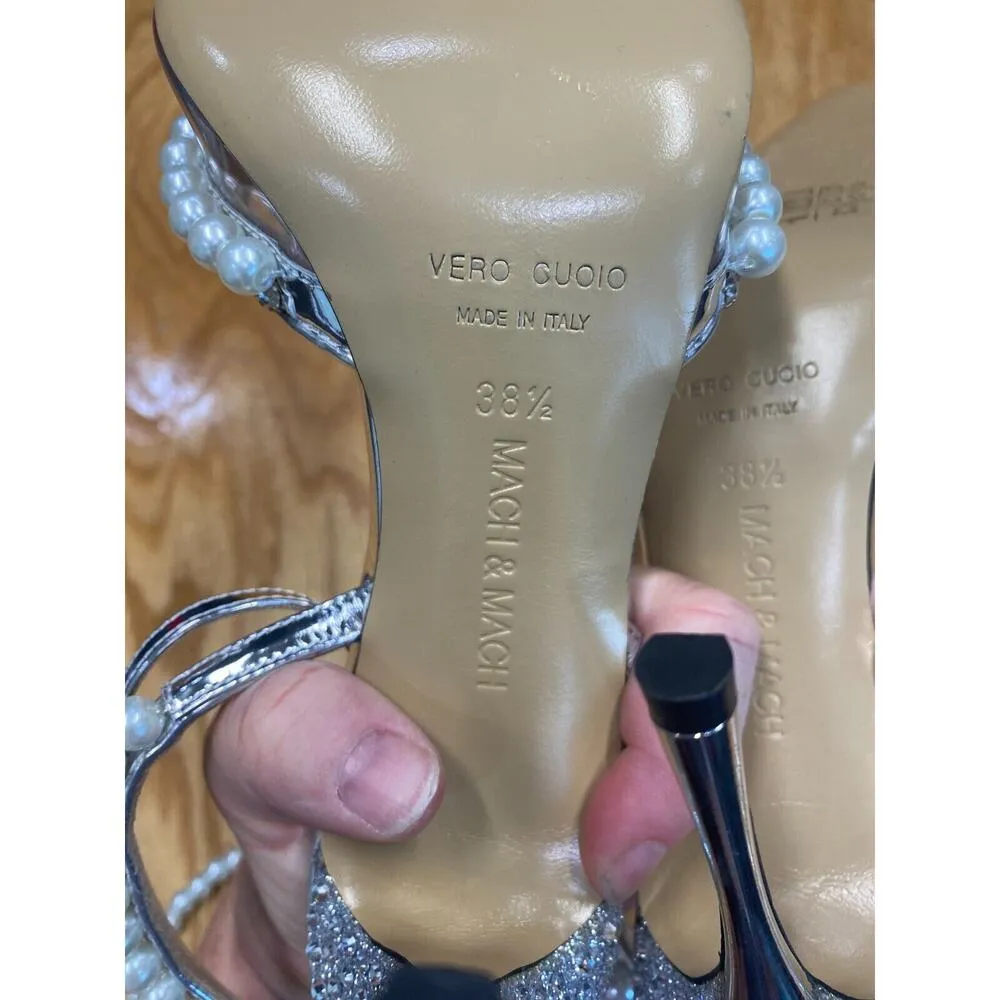 MACH & MACH Diamond of Elizabeth Heels Women's 38.5 Silver High Pearl Heels S20 - Image 13