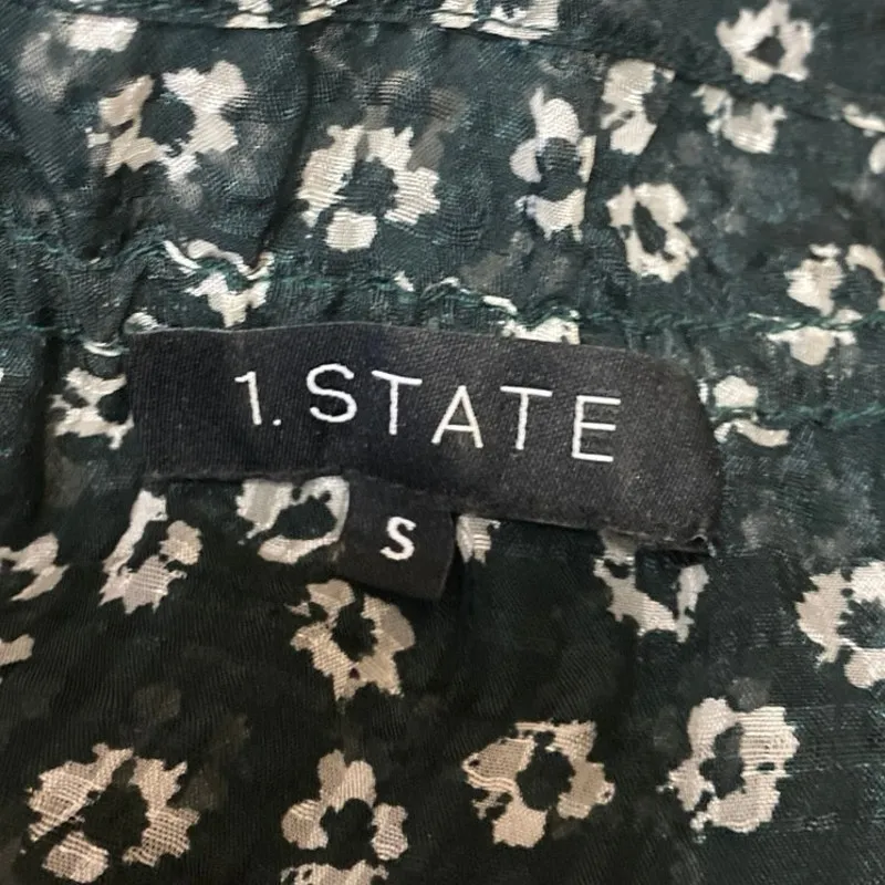 1.State Women's Black Floral Ruffle Neck Short Puff Sleeve Peplum Blouse Top S - Image 3