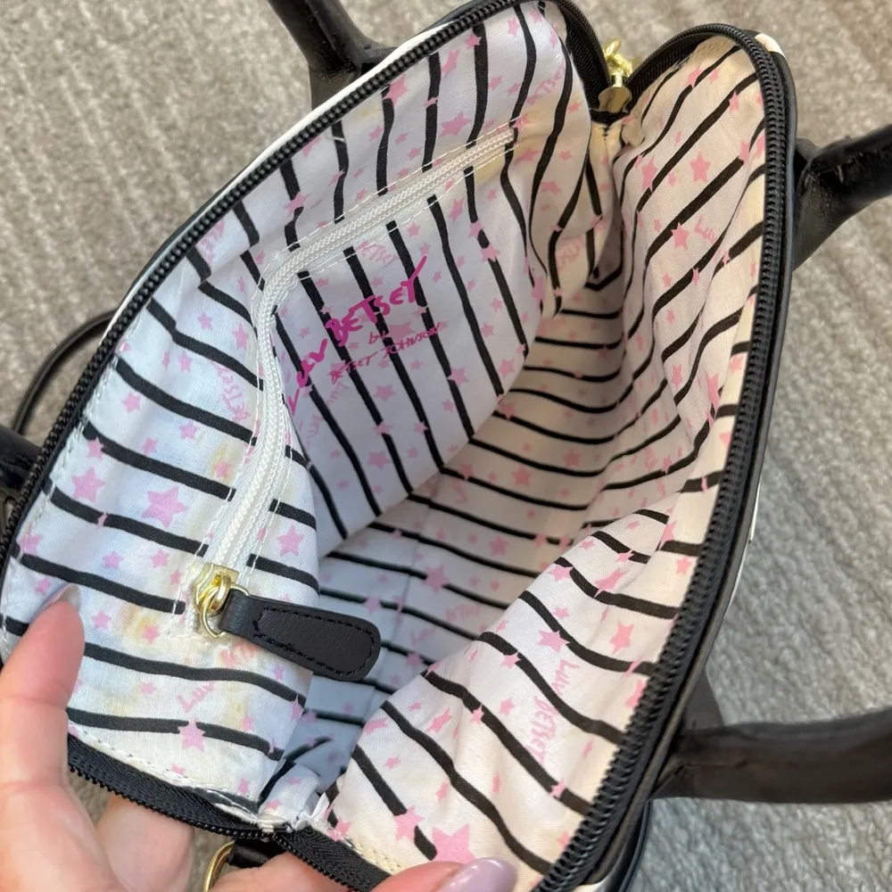 Betsey Johnson Purse Satchel Handbag Shoulder Bag Crossbody Striped Puppy Dog - Image 5