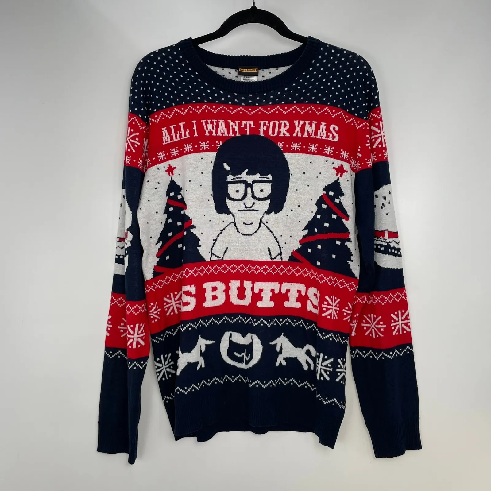 Bob's Burgers Women's Tina All I Want For Xmas Butts Ugly Christmas Sweater L Blue Size L - Image 2