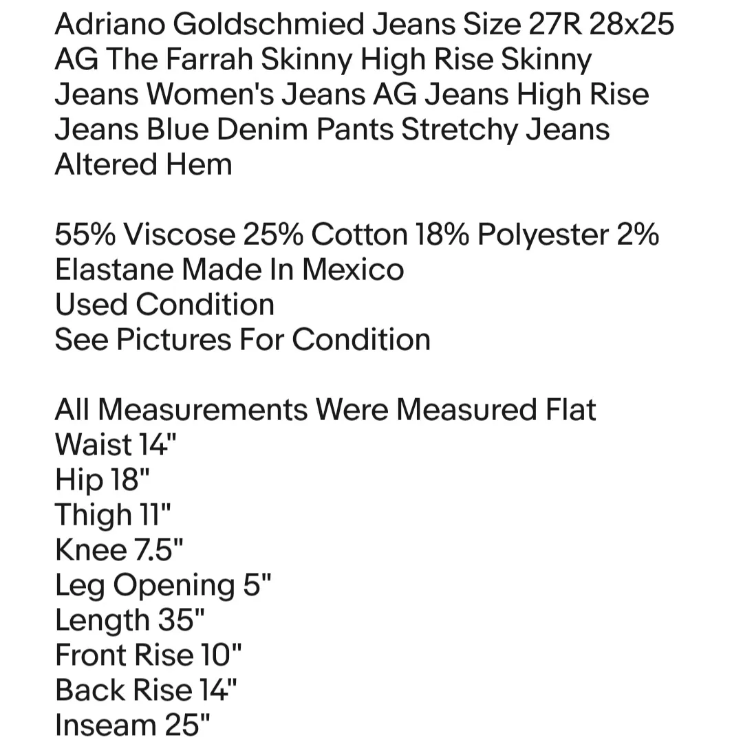 Adriano Goldschmied Jeans Size 27R 28x25 AG The Farrah Skinny High Rise Skinny Jeans  - Image 7