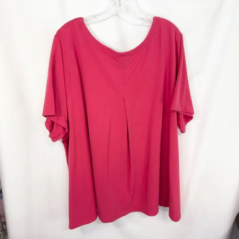 Jessica London 30W 32W Top 3X Hot Pink Short Sleeve Tee Swing Trapeze A Line 938 - Image 2