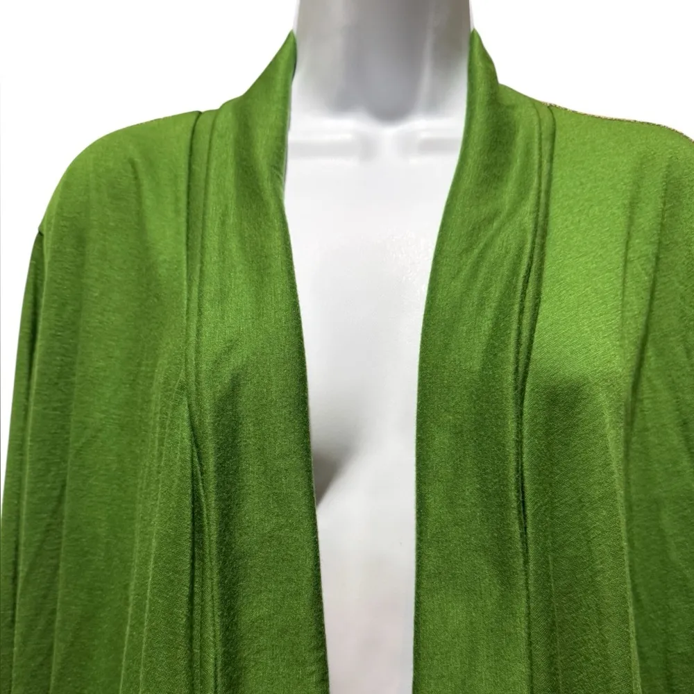 Lace Back Green and Beige Patterned Open Cardigan Joseph Q Size 1X Boho Festive - Image 3