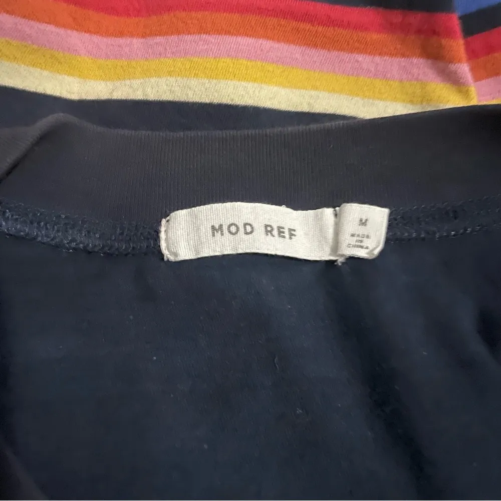 Mod Ref Navy Blue Rainbow Horizontal Strip Long Sleeve Top Size Medium - Image 3