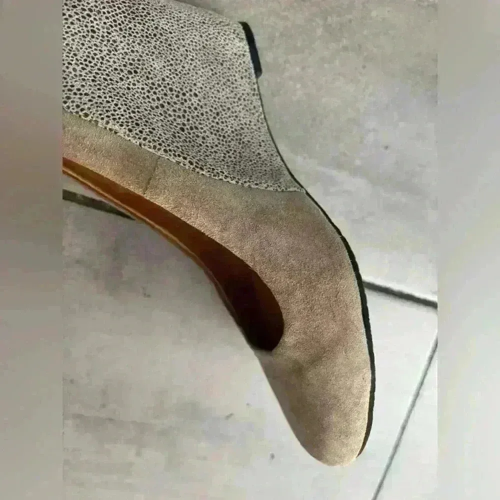 Audrey Brooke Daphne Khaki Tan Brown Leather Lizard Print Wedge Heel Shoe Sz 9 - Image 5