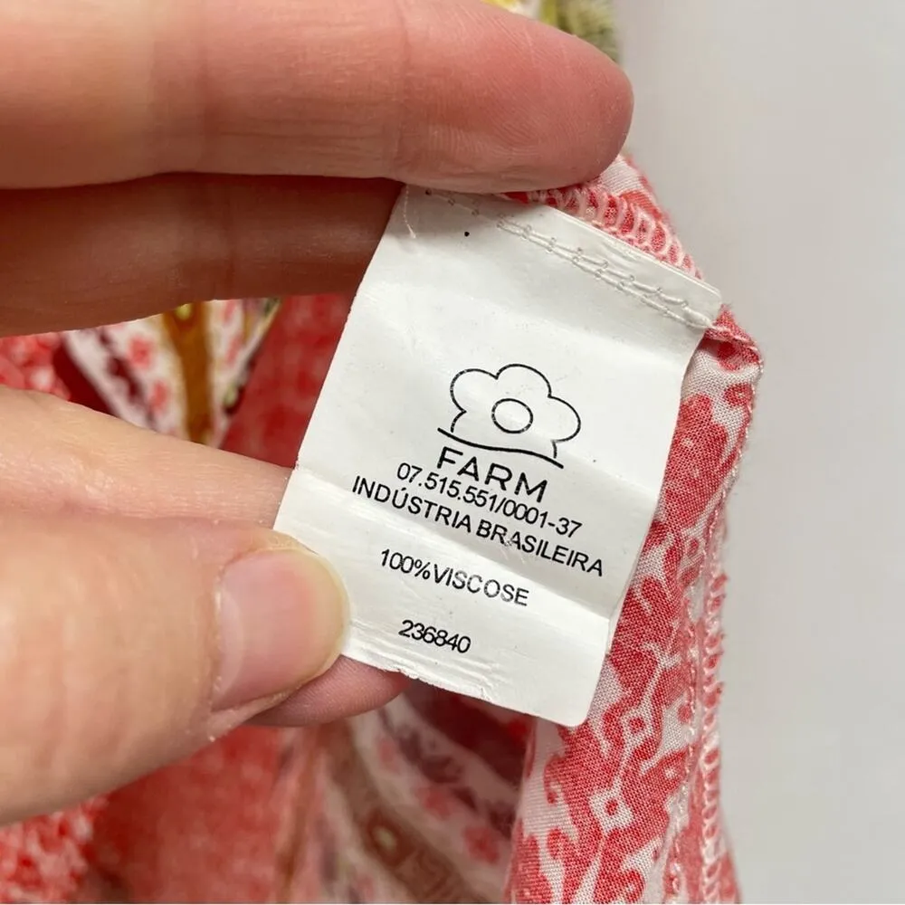 Farm Rio Red & Tan Seashell Print Handkerchief Blouse Womens S Top Boho Shirt - Image 7