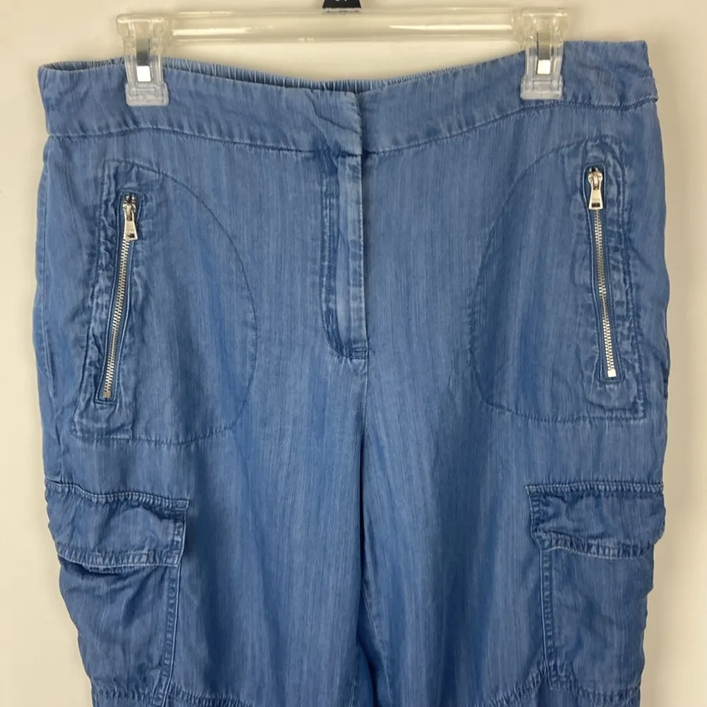 DKNY Cargo Jogger Pants In Indigo Size 10 Lightweight Lyocell Boho 90s Highrise - Image 5