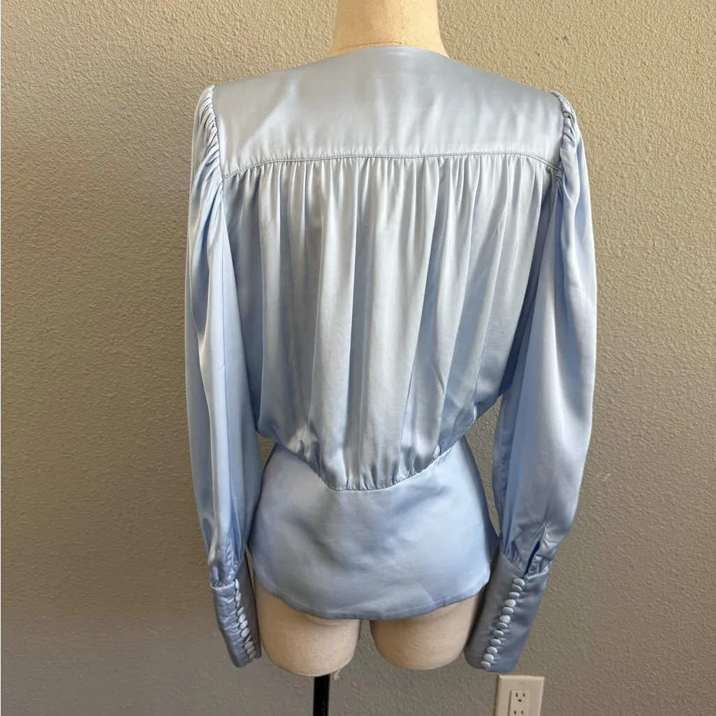 Birgitte Herskind Mie Charmeuse Blouse in Powder Blue Wrap Style Size 8 EUC‎ - Image 5