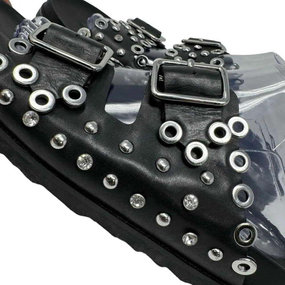 Ash New Universe Rhinestone Studded Leather Slip On Slides Sandals Black Size 40 - Image 5