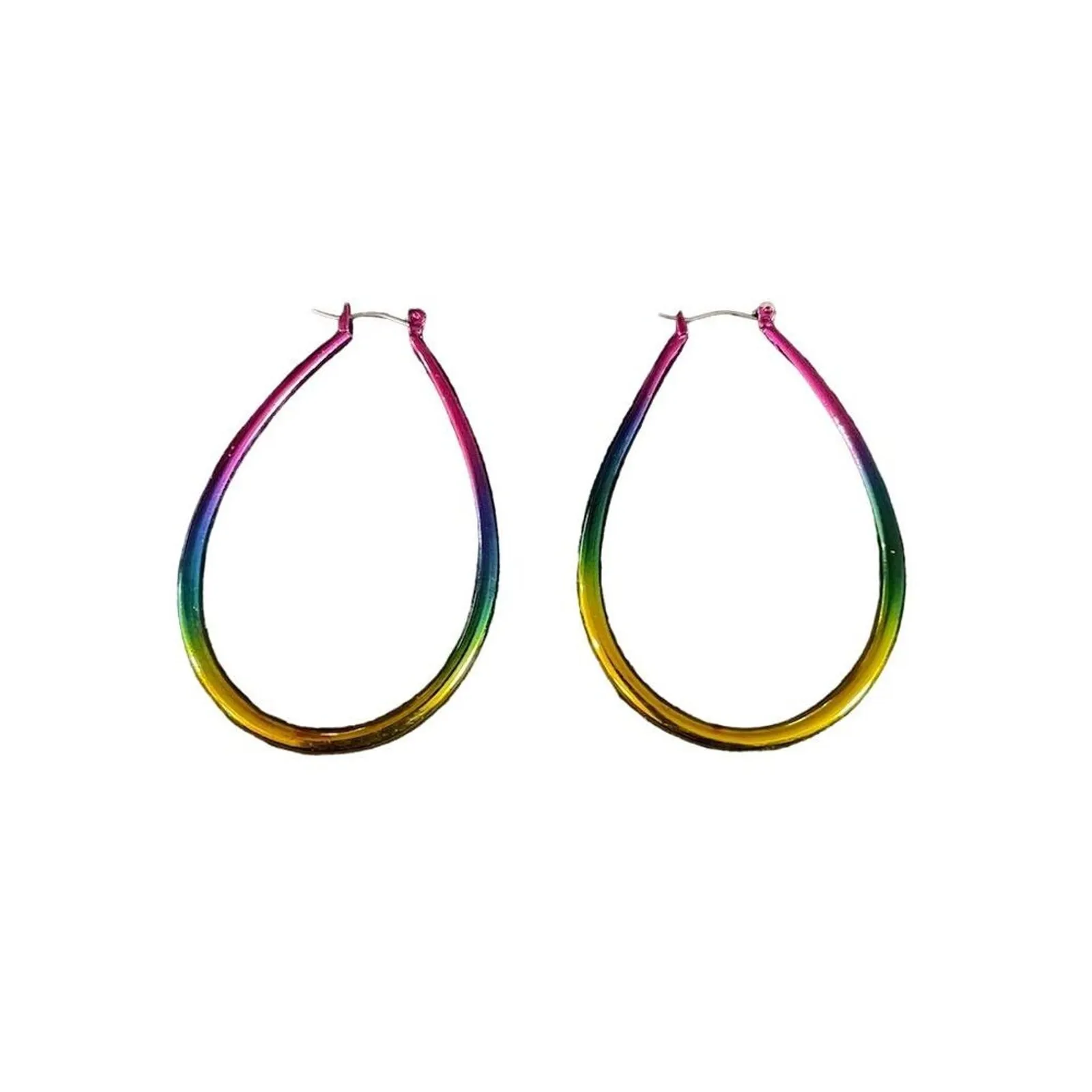 Earrings Large Rainbow Stainless Steel Hoop 2.5” Multicolor Pink - Image 2