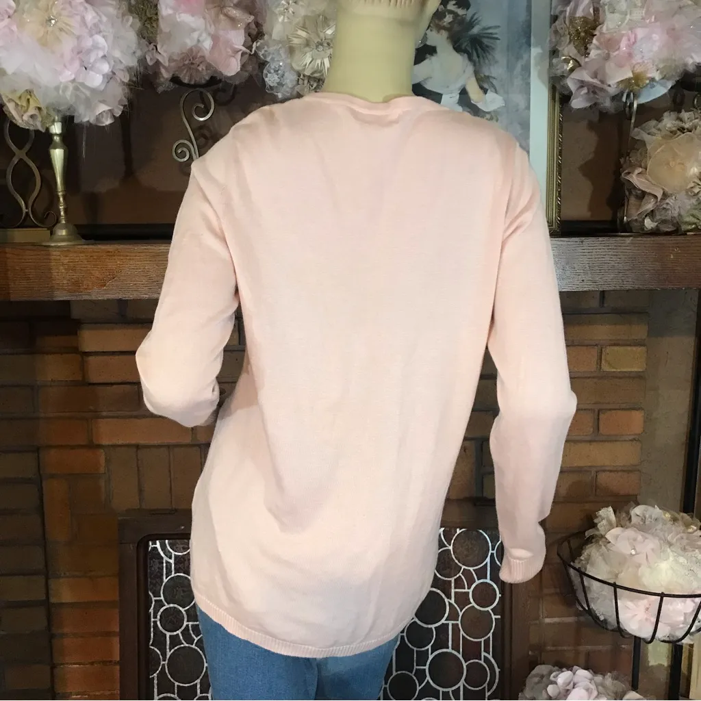 CALVIN KLEIN BLUSH PINK KNIT CARDIGAN W/GOLD BEADING DETAILS (M) - Image 6