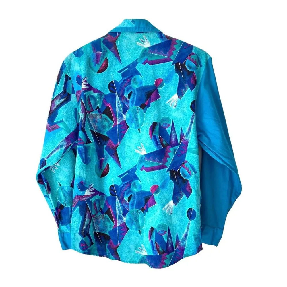 Wrangler 80s Vintage Southwestern Turquoise Blue Western Shirt Small Button Down - Image 8