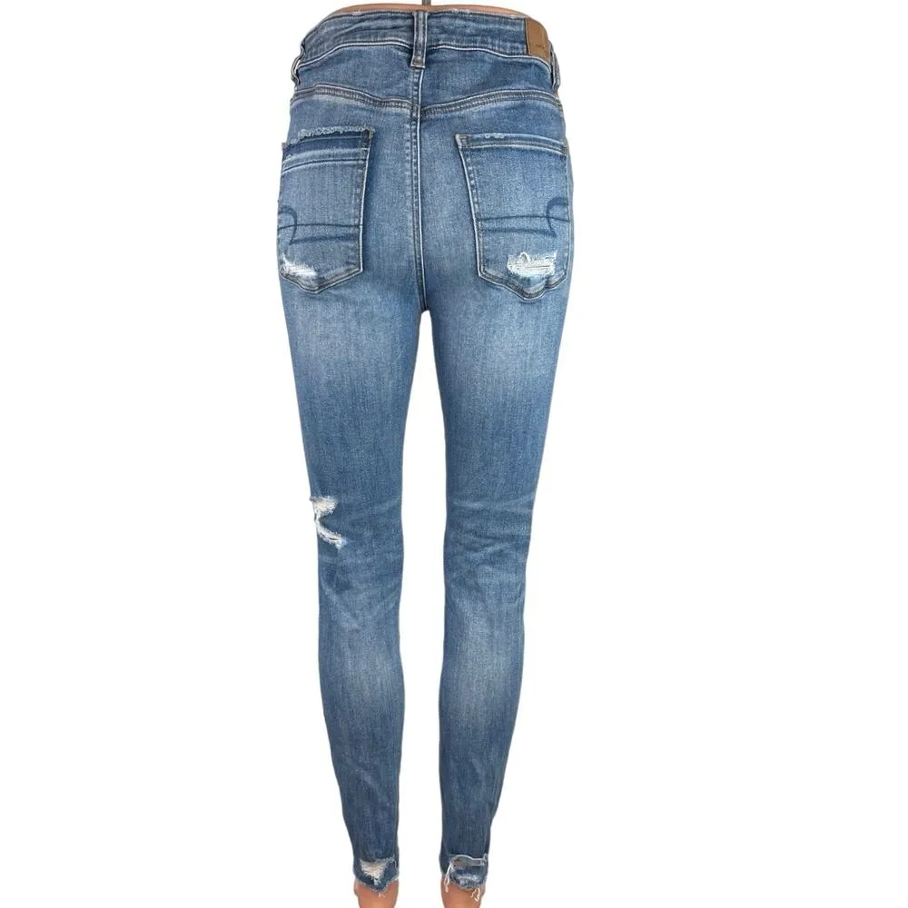 American Eagle Blue Medium Wash High Rise Distressed Stretch Skinny Jeans Size 6 - Image 3
