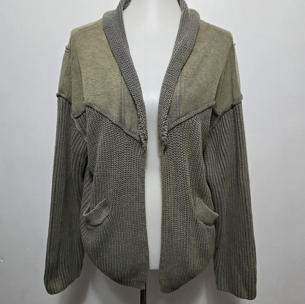 Hudson Gray Army Green Terry Washed Relaxed Fit Cardigan Size Small - Image 2