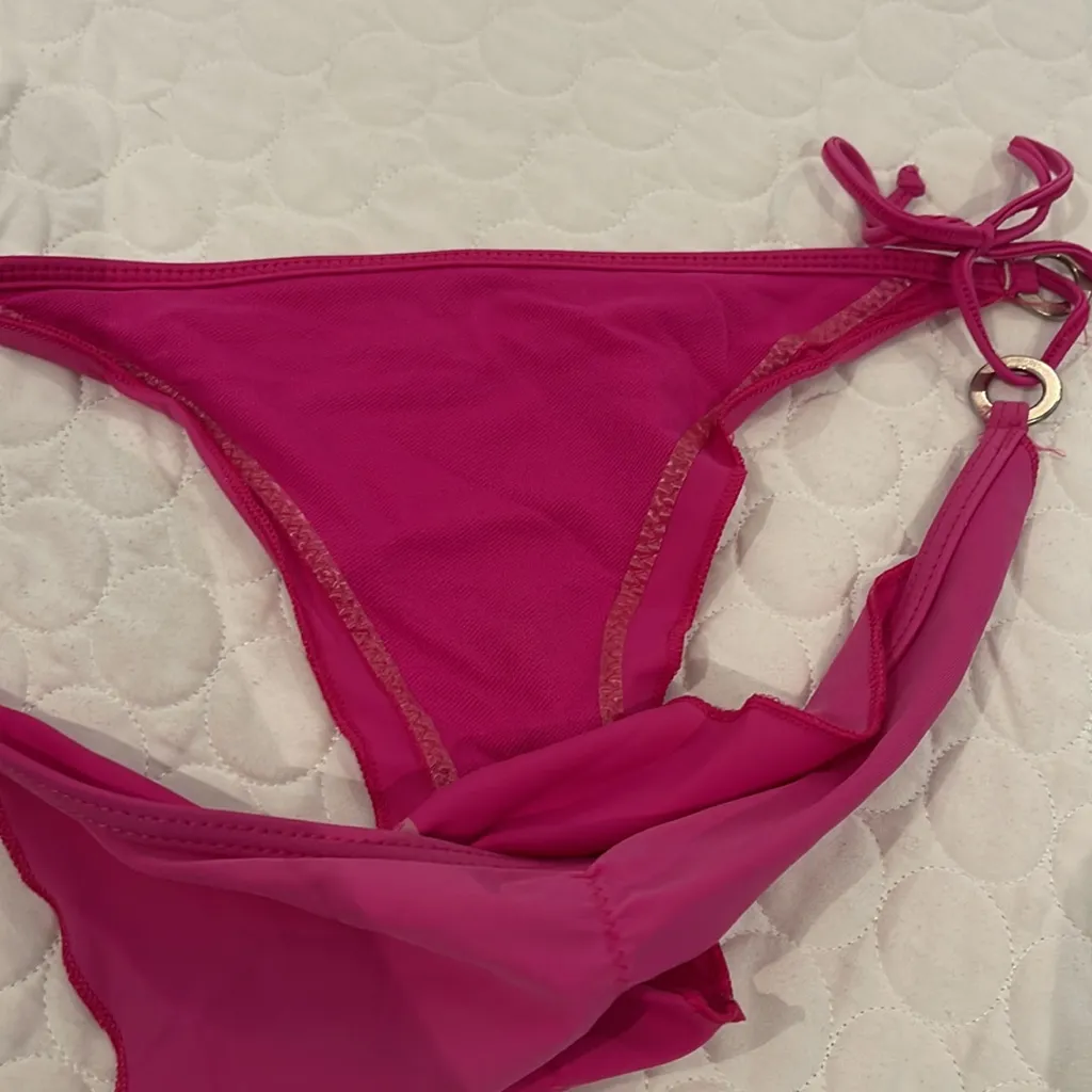 Women size small Brazilian purple pink side tie bikini bottom metal circle - Image 6