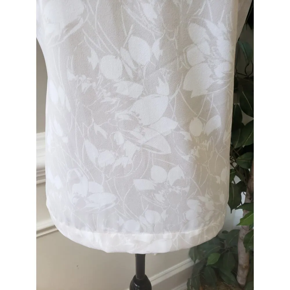 J.Crew Blouse Top Women's 0 Beige Floral Back Zip Ruffle Cap Sleeve Crew Neck - Image 10