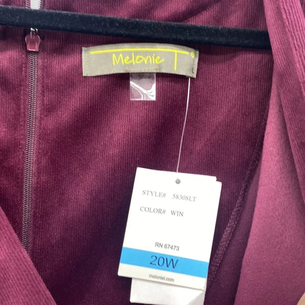 Melonie T Tier Corduroy Dress Wine V Neck Mini Fit Christmas size 20 - Image 8