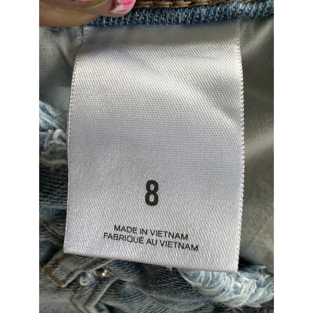 Express Distressed Ripped Frayed Hem Light Wash Denim Jeans Mini Skirt 8 - Image 5