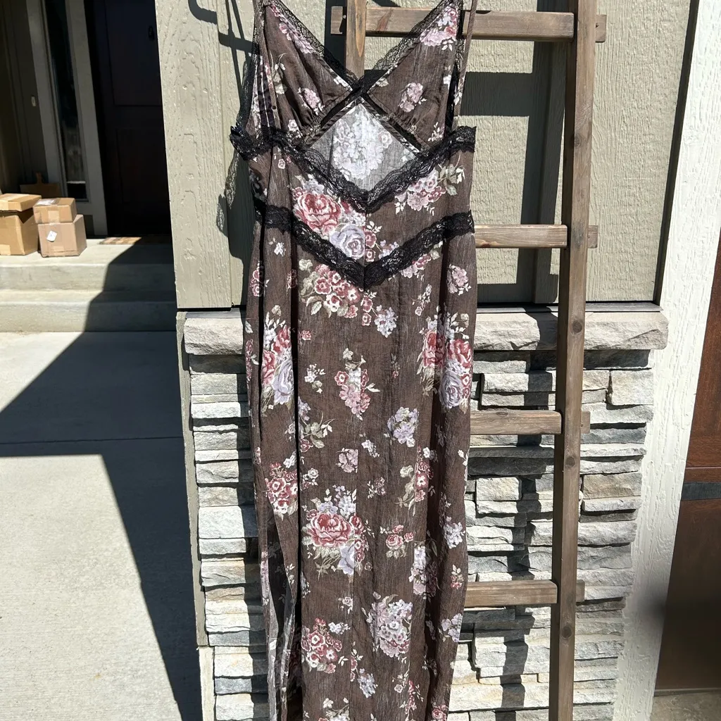 BROCK COLLECTION x H&M Lyocell Blend Floral Maxi Slip Dress in Brown Sz L - Image 9