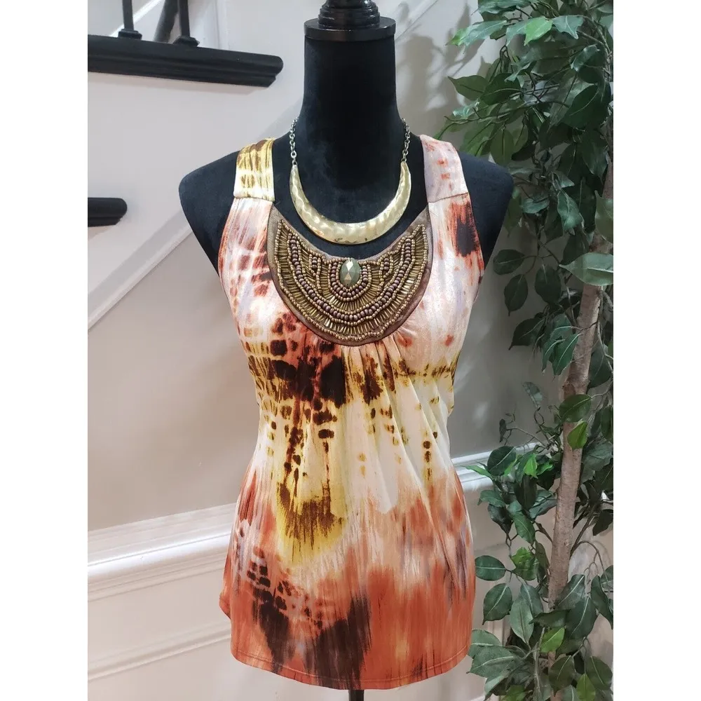 B. Wear Women's Multicolor Beaded Round Neck Sleeveless Casual Top Blouse Size M Size M - Image 13