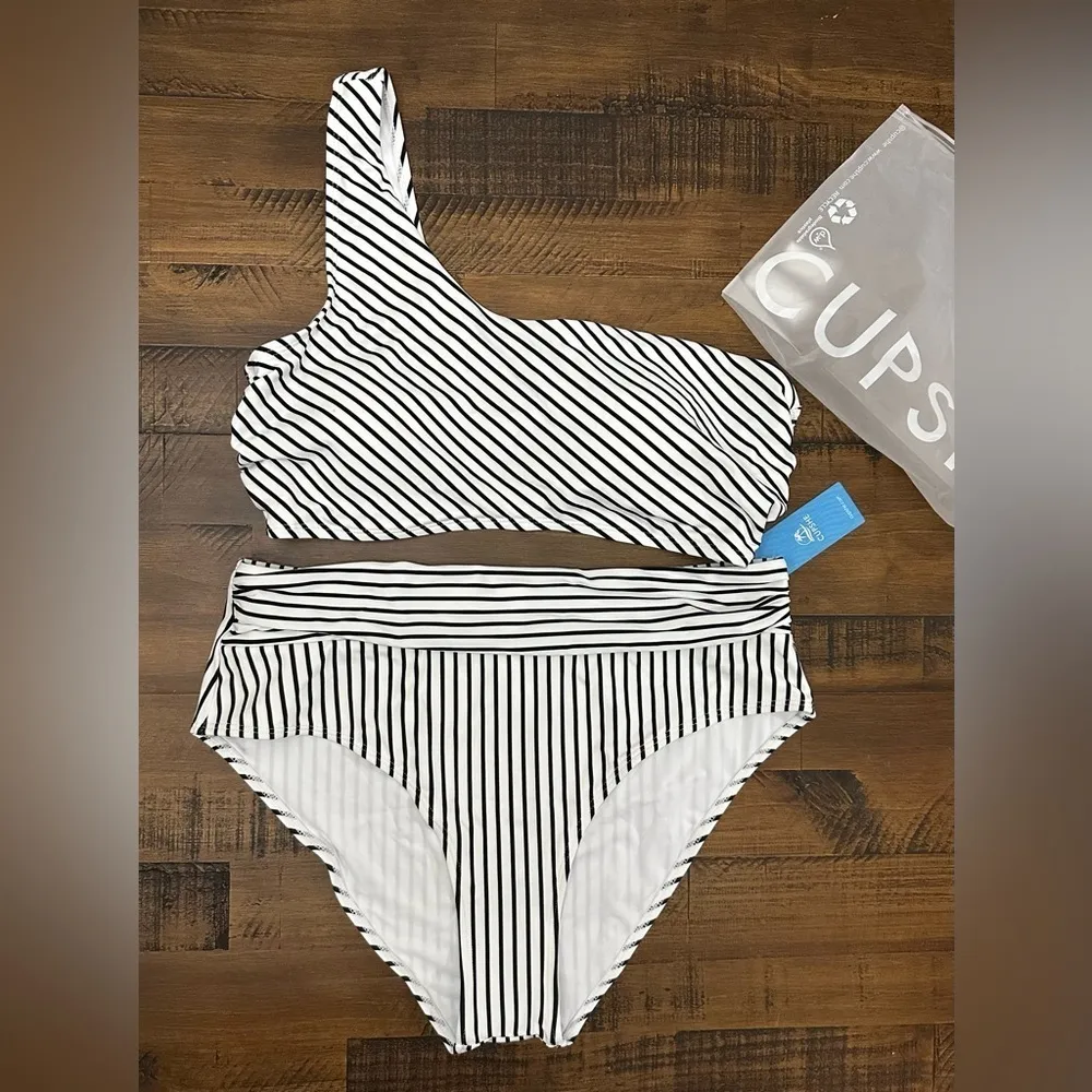 NWT XL CUPSHE Women's Bikini Sets Two Piece Swimsuit One Shoulder High waisted - Image 8