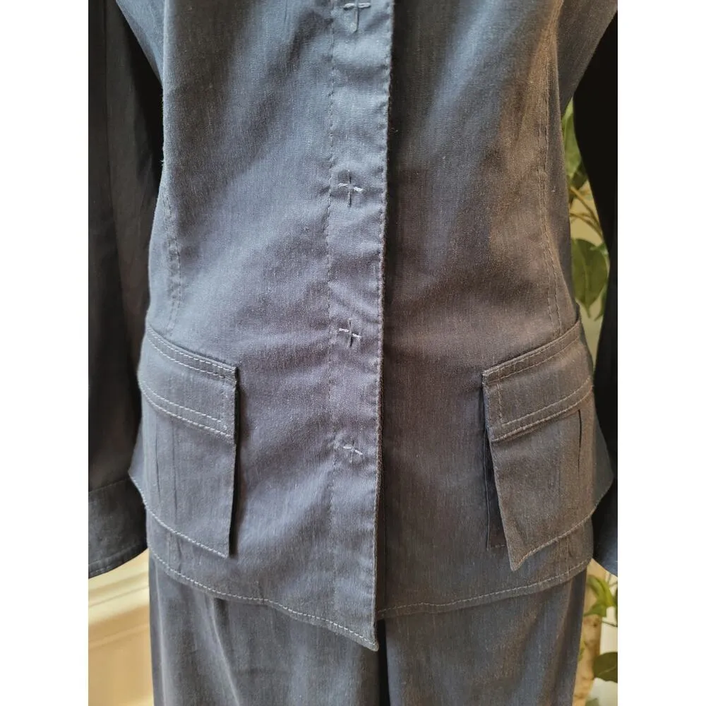 Tahari 2 Piece Suit Women's Size Large Blue Solid Casual Long Sleeve Wide Leg - Image 9