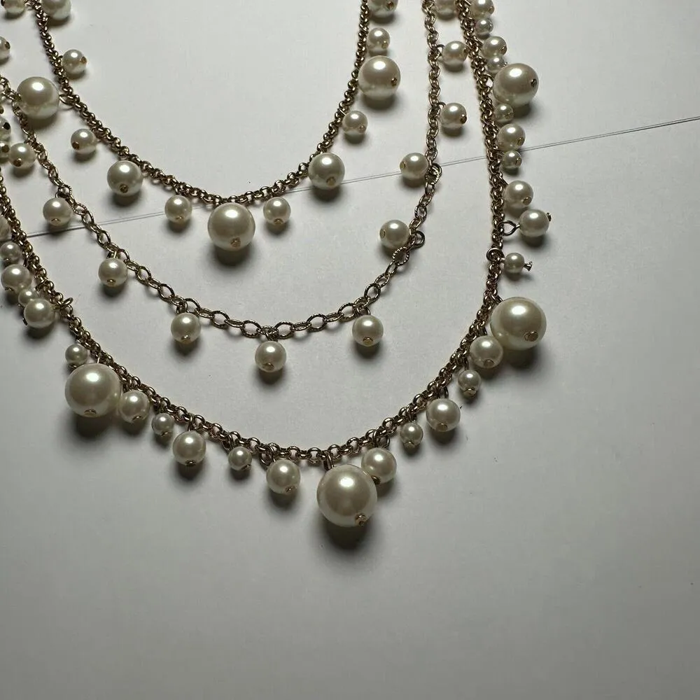 Ann Taylor Multi Strand Layered Faux Pearl Gold Tone Beaded Necklace NWT $59.50 - Image 10