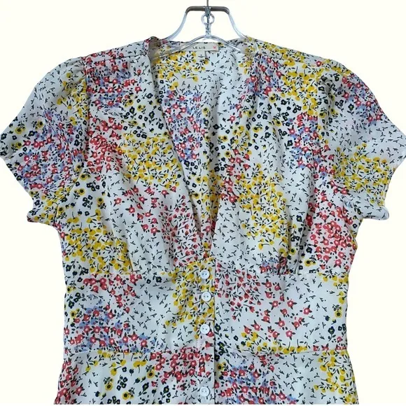 Le Lis Floral Mini Dress White Red Yellow Cute Summer Casual Sun Dress - S EUC - Image 4