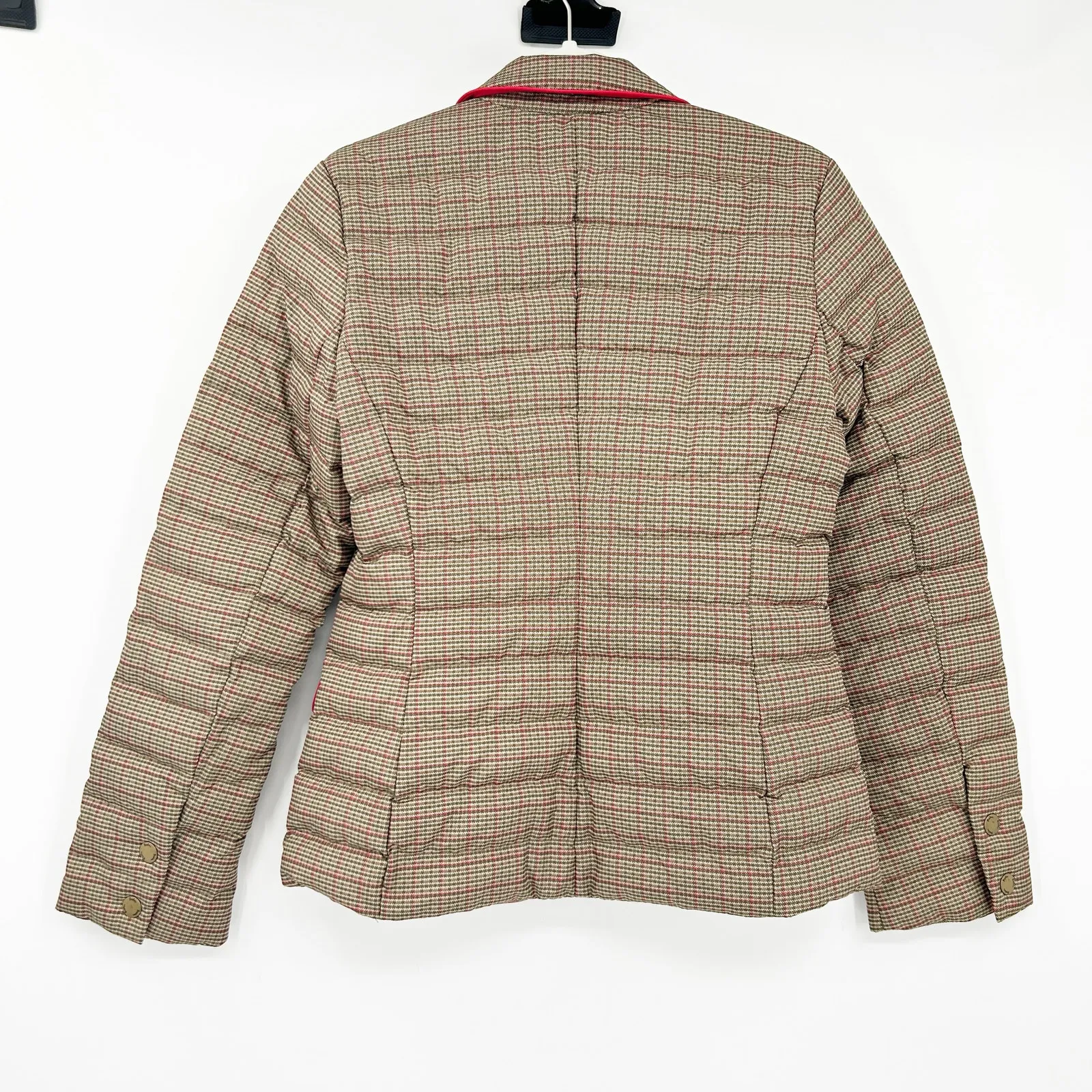 Boden Womens Winter Plaid Houndstooth Snap Feather Down Puffer Jacket‎ Size 4 Brown - Image 7