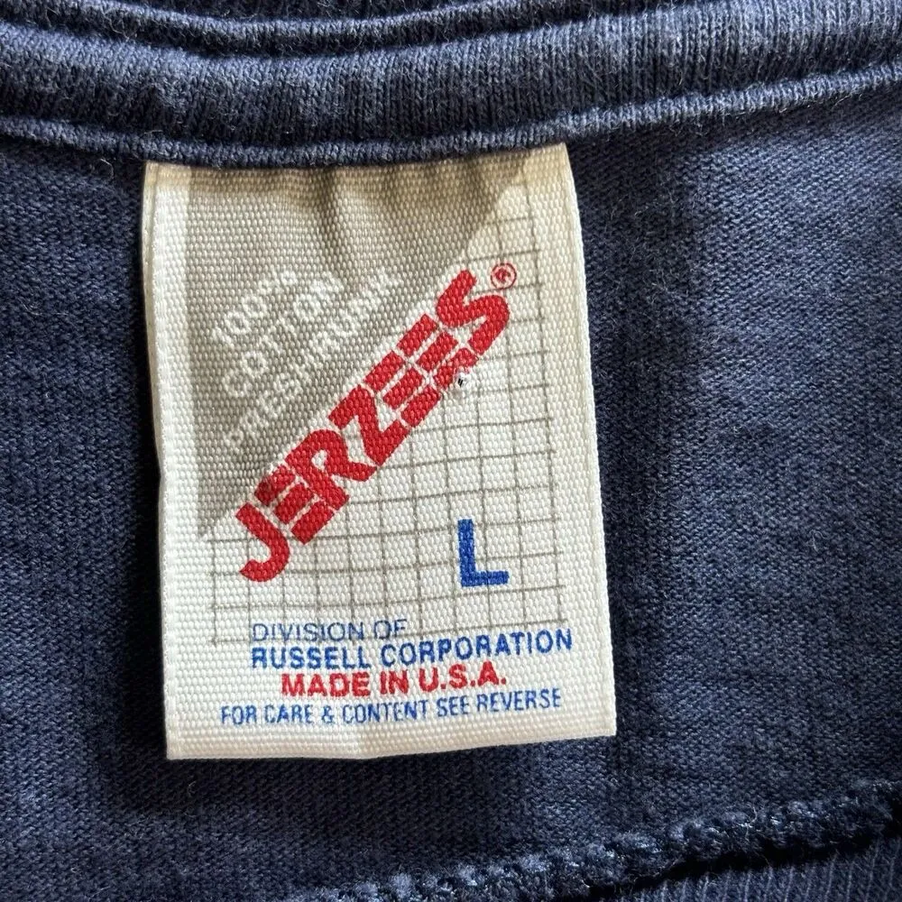 VTG Jerzees Farm Sunflowers Country Print Navy Blue T Shirt Size Large USA Made - Image 6