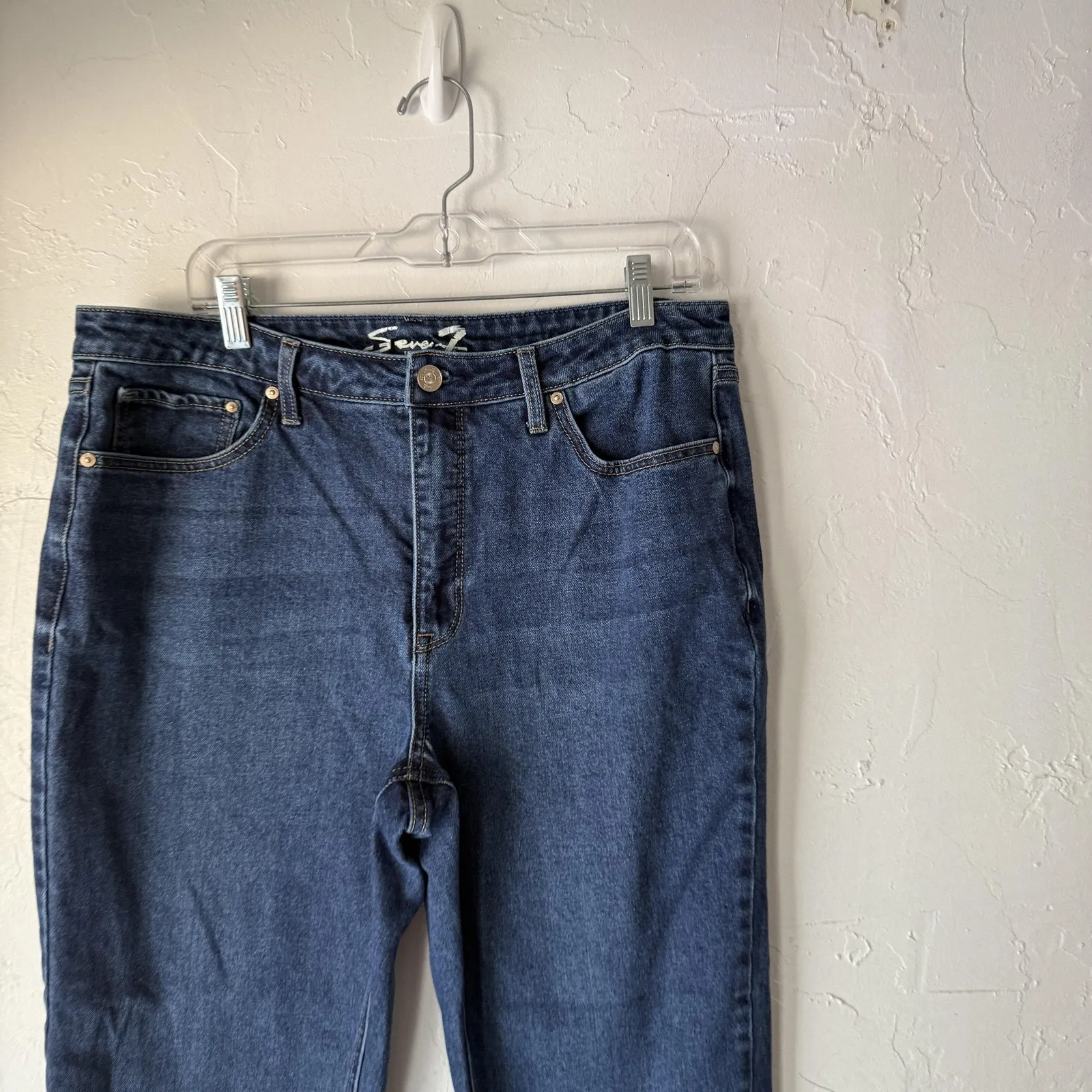 Seven7 Jeans Womens 14 Blue Slim Straight Denim Dark Wash Stretch Classic Pants - Image 2