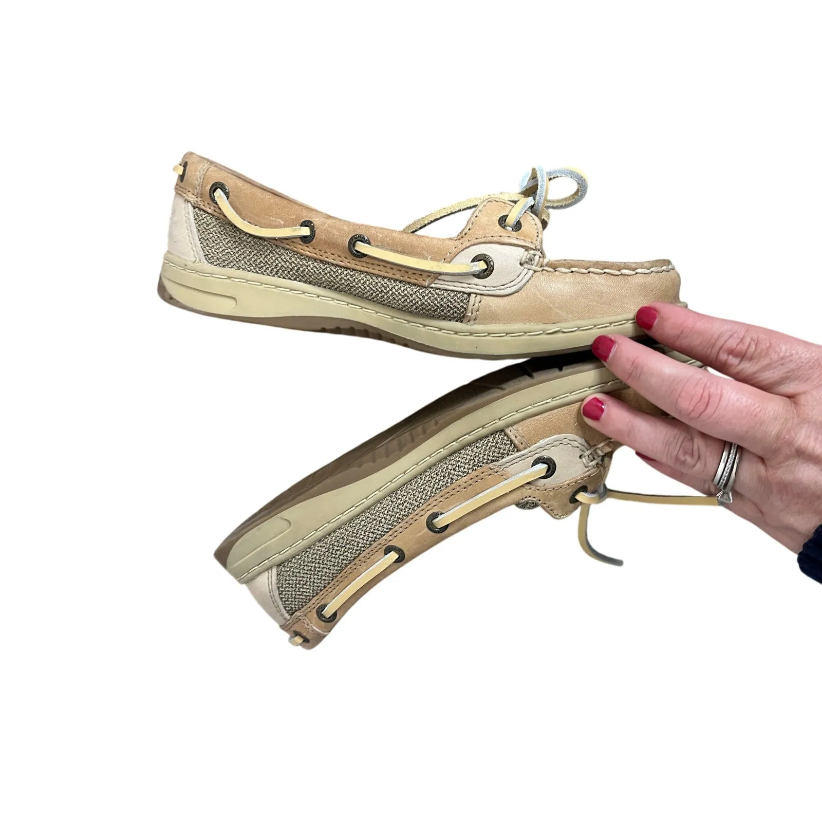 Sperry Top-Sider Boat Shoes Beige Leather 7M Nautical Classic Coastal Preppy - Image 2